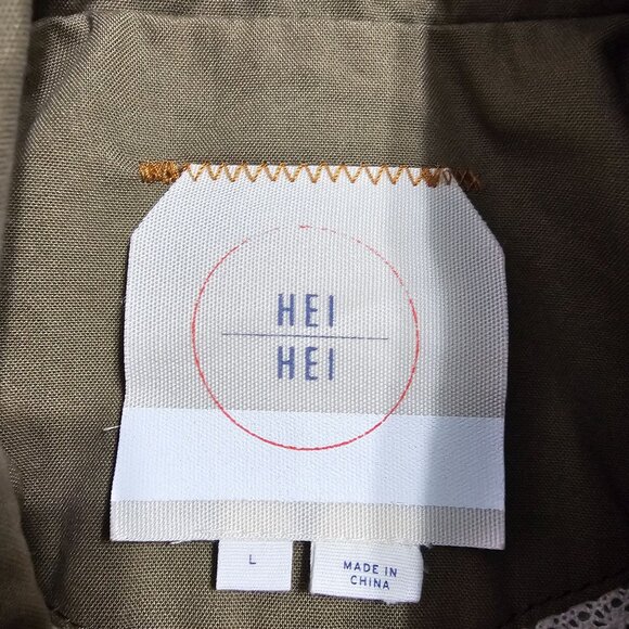 ANTHROPOLOGIE Hei Hei Sequin Sleeve Jacket Sz L Army Green Swing Double Breasted - Picture 4 of 13